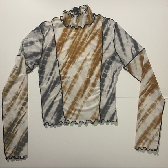 Sheer mesh tie dye cropped turtle neck, size L - Picture 2 of 5